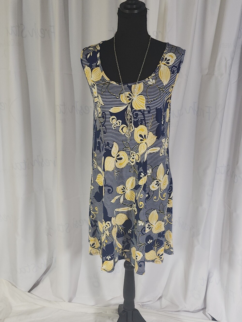 SJS Navy and Yellow Floral Swing Dress